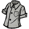 Common Buttoned Shirt A shirt that buttons up the front, in a 'silver gray' color. Luckily for you, the fabric is a non-iron material. Unfortunately, the placket will still wrinkle as you wear it. 使用例