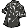 Common Buttoned Shirt A shirt that buttons up the front, in a 'disilluminated black' color. Luckily for you, the fabric is a non-iron material. Unfortunately, the placket will still wrinkle as you wear it. 使用例