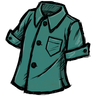 Common Buttoned Shirt A shirt that buttons up the front, in a 'doydoy teal' color. Luckily for you, the fabric is a non-iron material. Unfortunately, the placket will still wrinkle as you wear it. 使用例