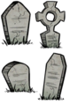Examples of all possible tombstones that can be used in a graveyard.