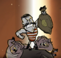 Wolfgang as he appears in the title screen for his character refresh update in Don't Starve Together