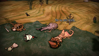 The Maxameleon greeting Wilson as he lands in the world of Don't Starve: Hamlet