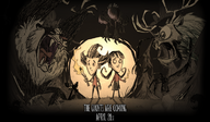 Wilson alongside Willow in a poster announcing the arrival of Reign of Giants content in Don't Starve Together.