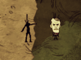 Maxwell and a Burnt Meat Effigy in Don't Starve Together.