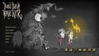 The version of the main menu based on an early promotional art for Don't Starve.