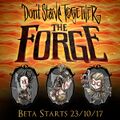 A promotional image for The Forge with Wilson, Wolfgang, and Wendy's The Gladiator skin portraits posted by Klei on October 21, 2017.