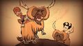 Woodie and Wilson riding domesticated Beefalo, as seen in the Don't Starve Together launch trailer.