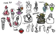 Concept art for various potions from Rhymes with Play #212.