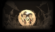 Wilson alongside Willow in a poster announcing the arrival of Reign of Giants content in Don't Starve Together without giants.