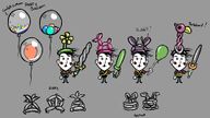 Inflatable Vest, Party Balloon, Balloon Hat, and unused Balloon items concept art from Rhymes with Play #279.