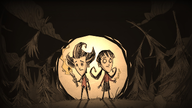 Wilson alongside Willow in a poster announcing the arrival of Reign of Giants content in Don't Starve Together without giants.