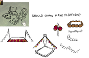 Unused concepts of platforms for Carrat Gyms from Rhymes With Play #273.