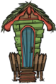 Merm Huts used to have a more colorful appearance, showing bright green walls and a blue door.