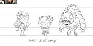 A size comparison chart of Wendy, Wurt and a Merm for the making of The Monster Marsh. From Rhymes With Play #263.